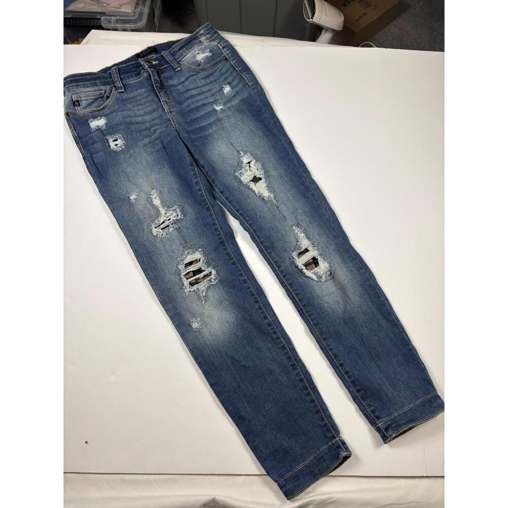 Judy Blue Skinny Fit Distressed Camo Patch Jeans Medium Wash Womens‎ 11/30